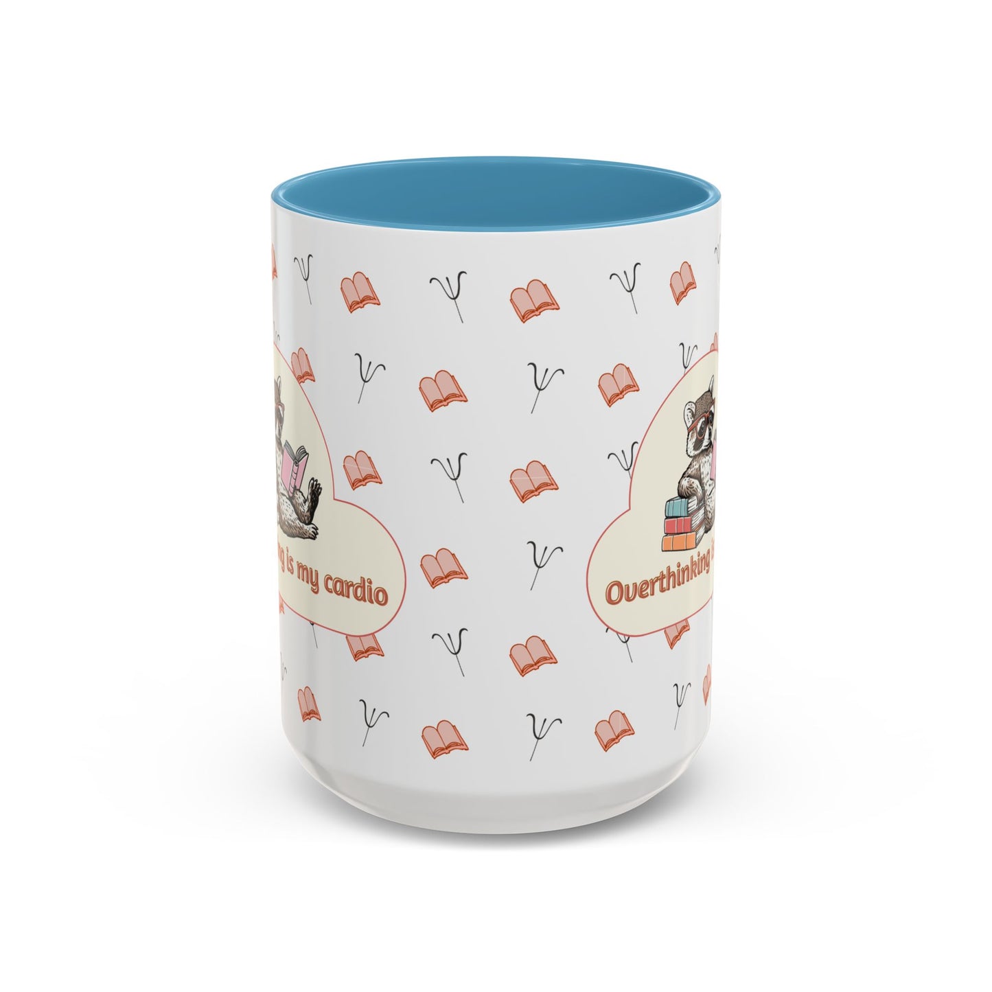 Overthinking Is My Cardio Coffee Mug — Cute Raccoon Reading Accent Mug - You're My Kind of Weird
