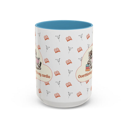 Overthinking Is My Cardio Coffee Mug — Cute Raccoon Reading Accent Mug - You're My Kind of Weird