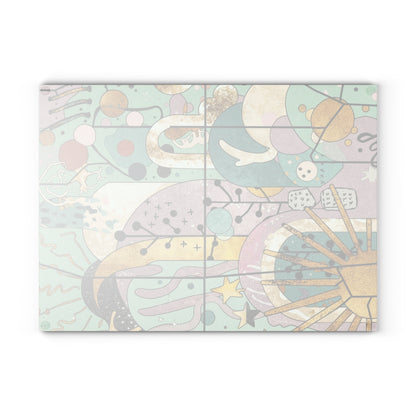 Dopamine Fun Abstract Celestial Illustration Glass Cutting Board | Sun Moon Stars - You're My Kind of Weird