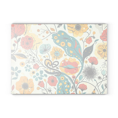 Dopamine Whimsical Floral Pattern Glass Cutting Board | Colorful Wildflowers - You're My Kind of Weird