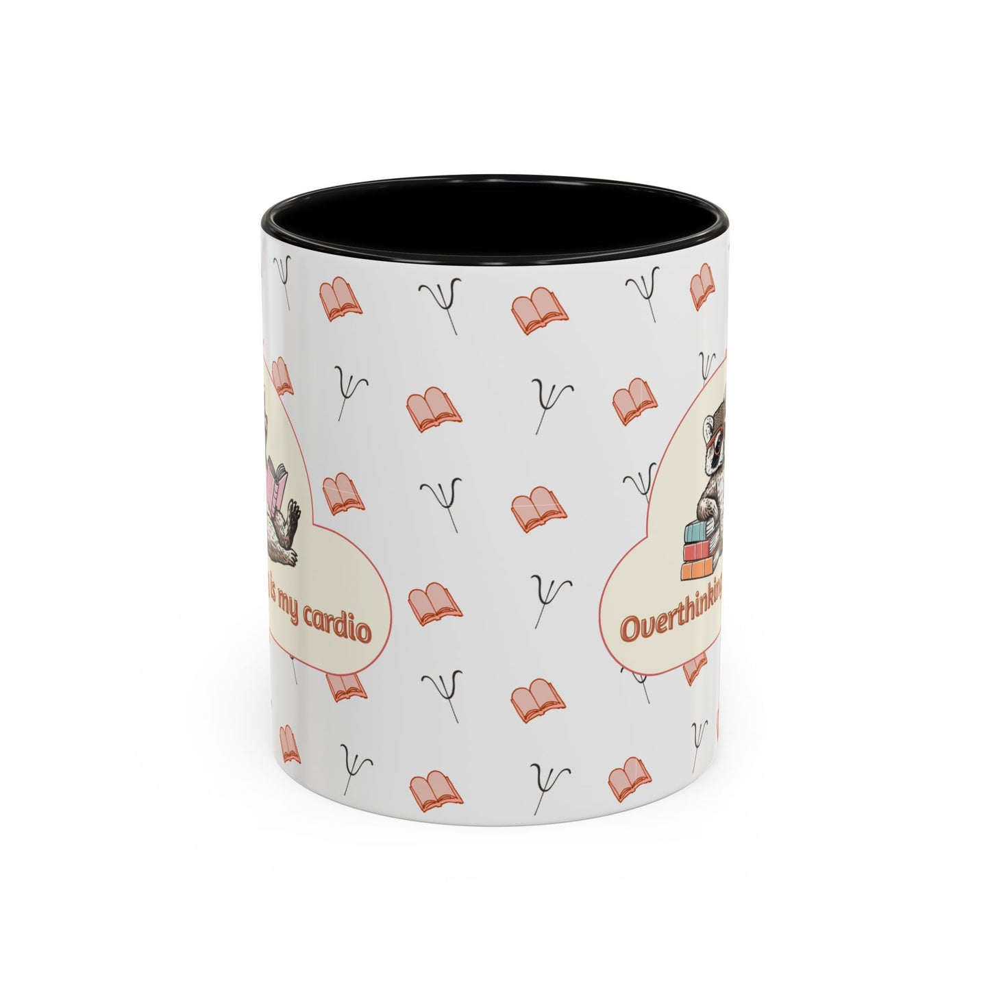 Overthinking Is My Cardio Coffee Mug — Cute Raccoon Reading Accent Mug - You're My Kind of Weird