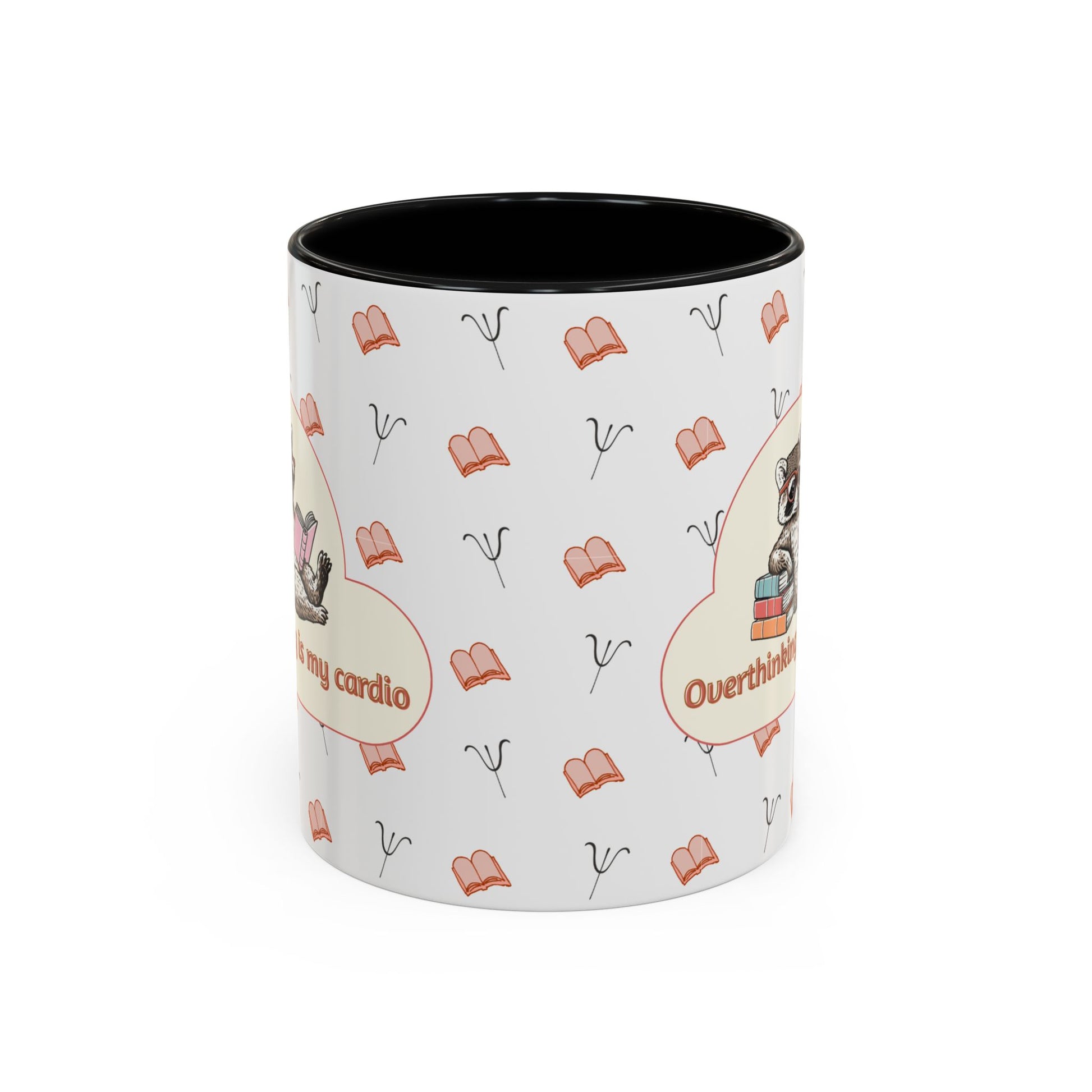 Overthinking Is My Cardio Coffee Mug — Cute Raccoon Reading Accent Mug - You're My Kind of Weird