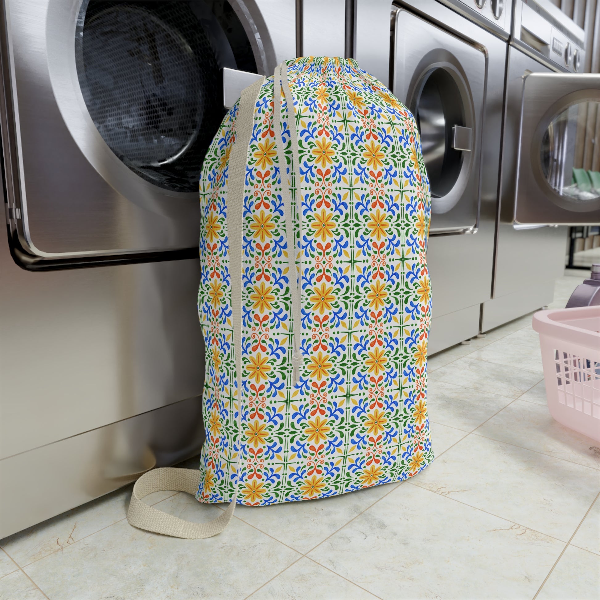 Monogrammed Tile - Pattern Laundry Bag – Personalized 'G' Drawstring Hamper - You're My Kind of Weird