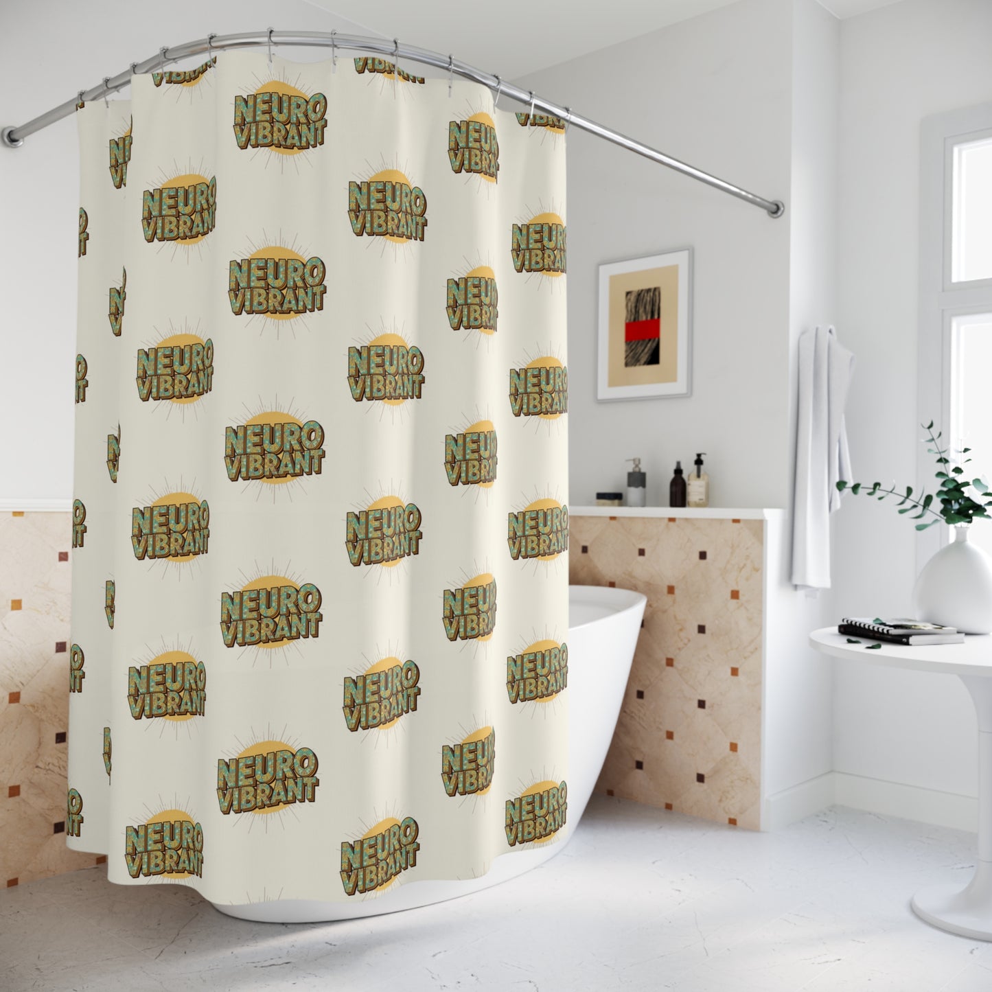 NeuroVibrant Pattern Shower Curtain — Retro Sunburst Bathroom Decor - You're My Kind of Weird