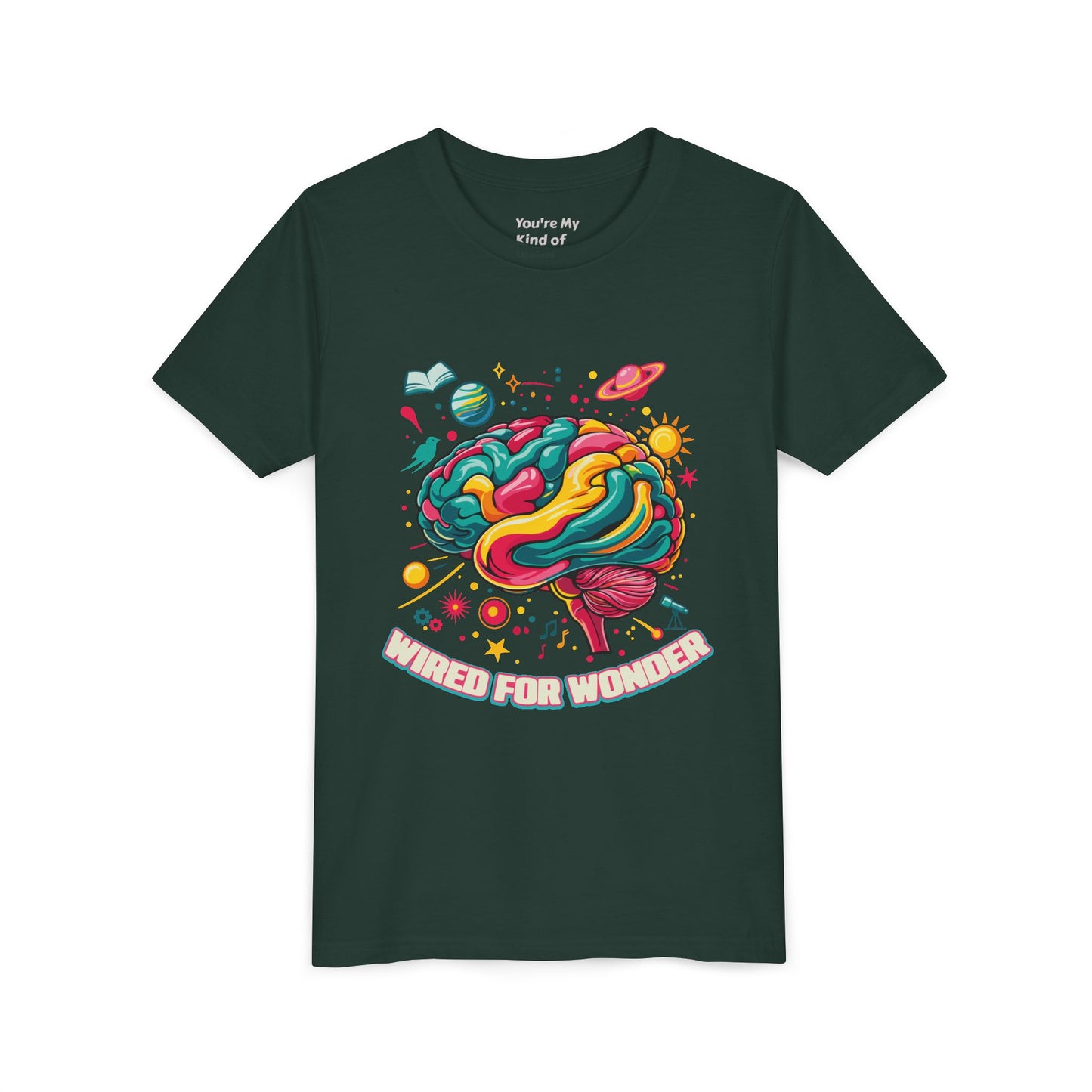 Youth Tee — Colorful Brain Art "Wired for Wonder" Kids T-Shirt - You're My Kind of Weird