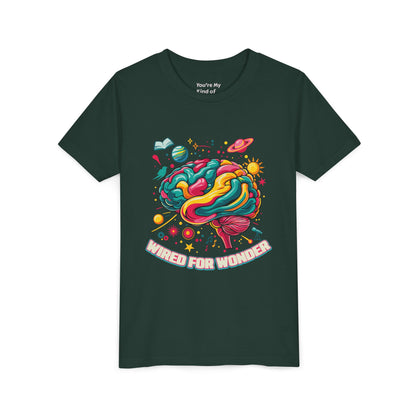 Youth Tee — Colorful Brain Art "Wired for Wonder" Kids T-Shirt - You're My Kind of Weird
