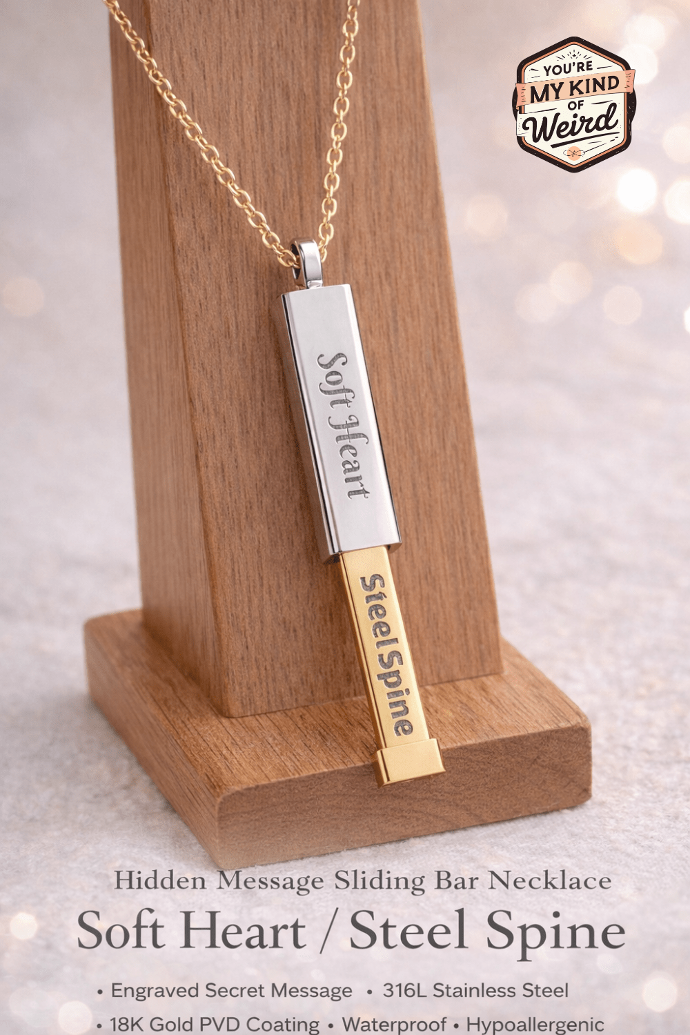 Hidden Message Necklace, Sliding Bar Necklace - You're My Kind of Weird