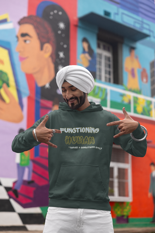 "Functioning Human" Unisex College Hoodie, Funny Sweatshirt, Campus Apparel, Perfect Gift for Students, College Life, Cozy Hoodie