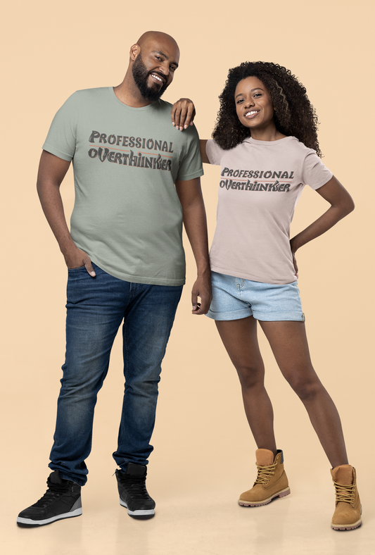 Professional Overthinker Unisex Oversized Boxy Tee, Funny Graphic Shirt, Gift for Introverts, Casual Wear, Quirky Style