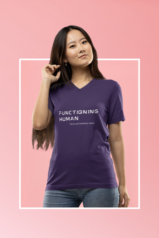 Funny Functioning Human V-Neck T-Shirt – Unisex Cotton Tee for Everyday Wear, Perfect Gift for Birthdays, Summer Outings, Festivals, Unisex Short Sleeve T-Shirt, Comfortable Style