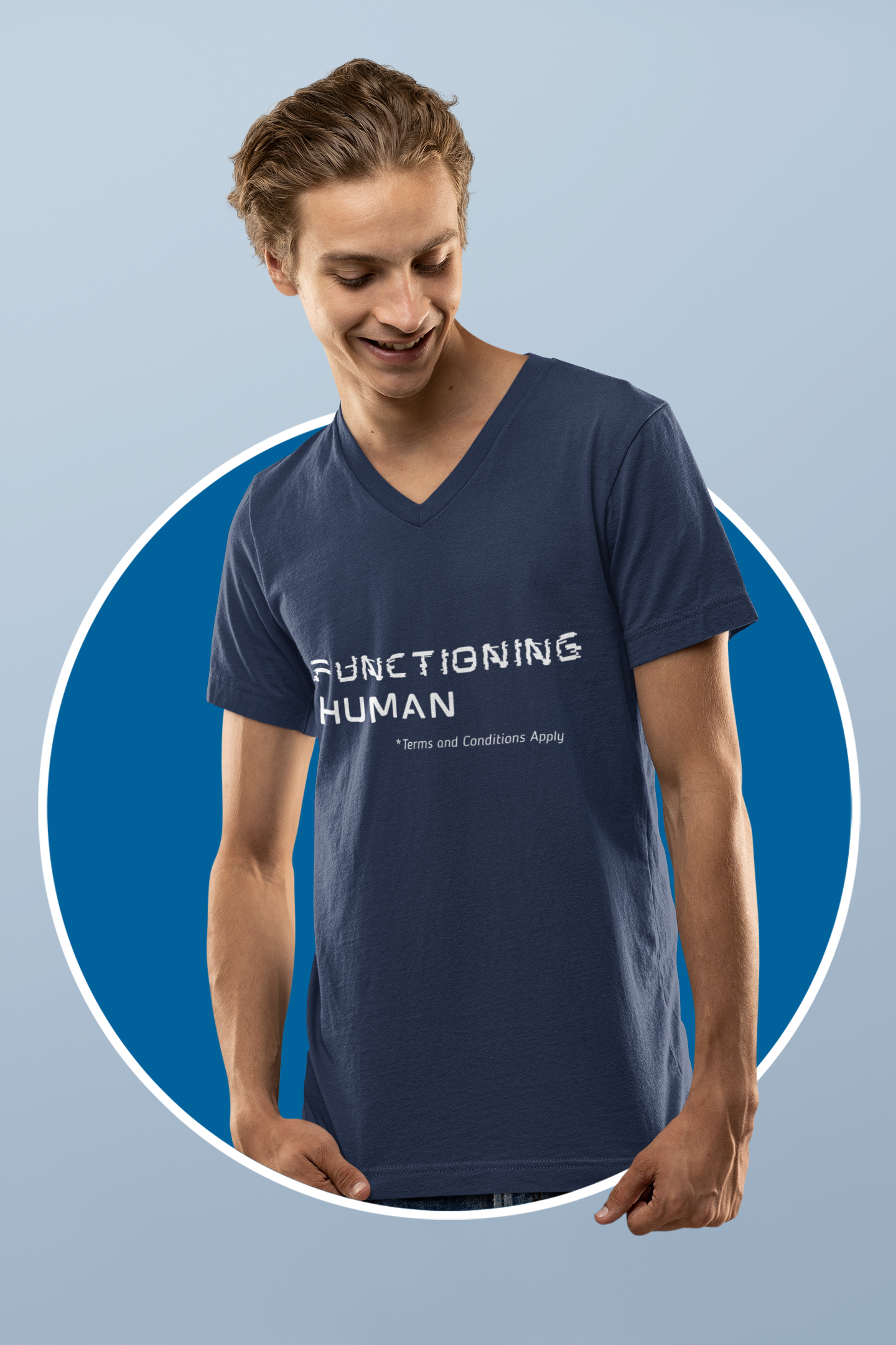 Funny Functioning Human V-Neck T-Shirt – Unisex Cotton Tee for Everyday Wear, Perfect Gift for Birthdays, Summer Outings, Festivals, Unisex Short Sleeve T-Shirt, Comfortable Style