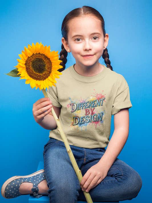 Different by Design Youth Tee - Colorful Graphic Shirt for Kids, Unique Style, Birthday Gift, Fun School Wear, Creative Expression