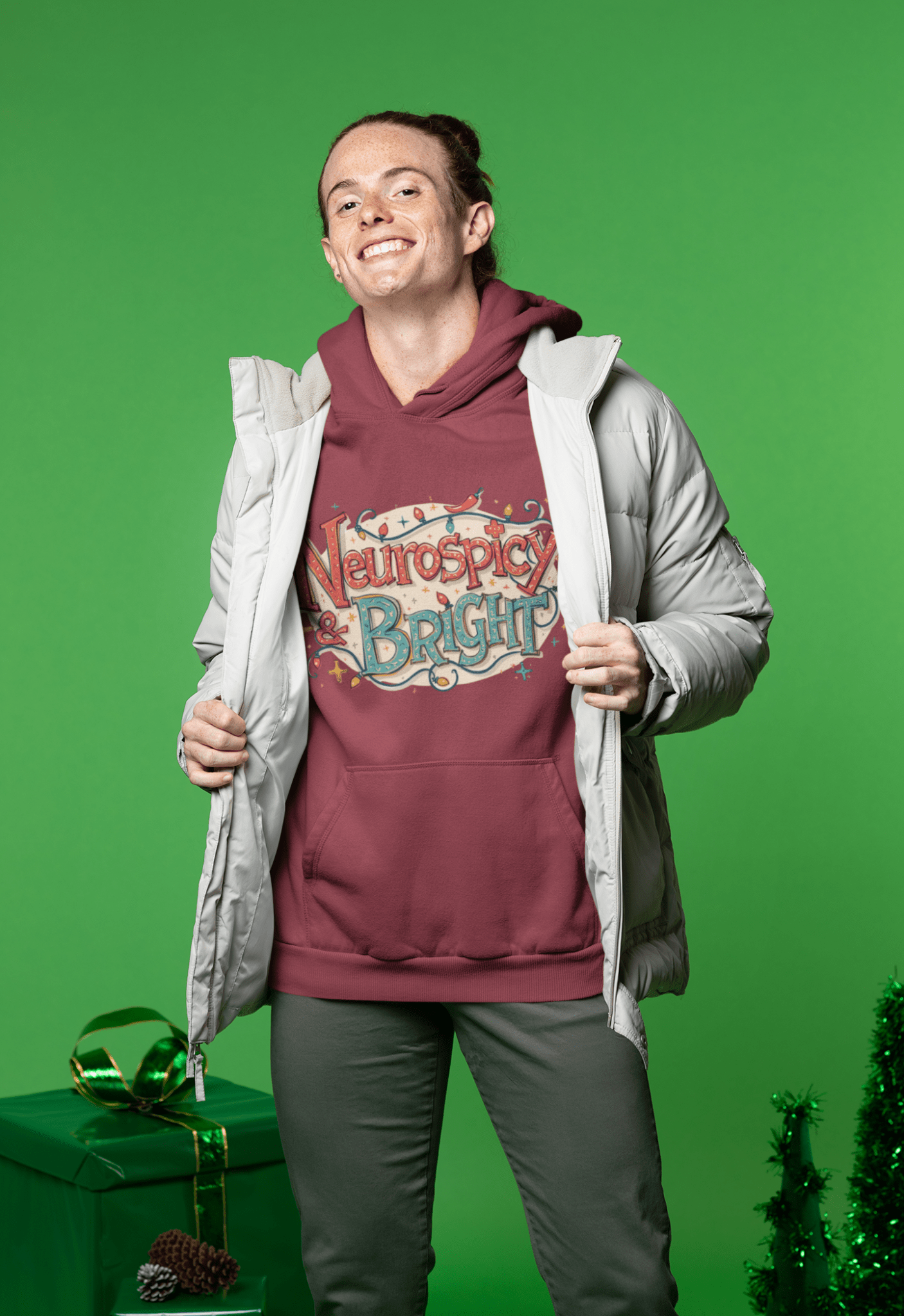 Neurospicy & Bright Hoodie | Cozy Neurodivergent Holiday Sweatshirt - You're My Kind of Weird