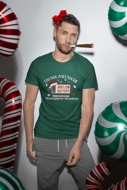 Holiday Recharge Unisex Tee - I'm Not Anti Social, Just Low Battery Holiday Humor - You're My Kind of Weird