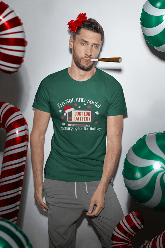 Holiday Recharge Unisex Tee - I'm Not Anti Social, Just Low Battery Holiday Humor - You're My Kind of Weird