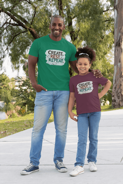 Create. Rest. Repeat. Kids Kwanzaa Shirt | Youth Creativity Tee | Uplifting Holiday Gift for Young Dreamers - You're My Kind of Weird