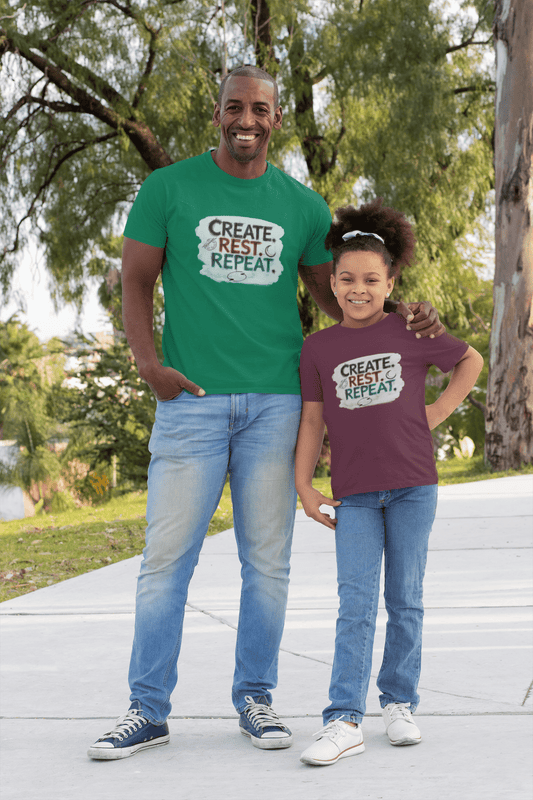 Create. Rest. Repeat. Kids Kwanzaa Shirt | Youth Creativity Tee | Uplifting Holiday Gift for Young Dreamers - You're My Kind of Weird