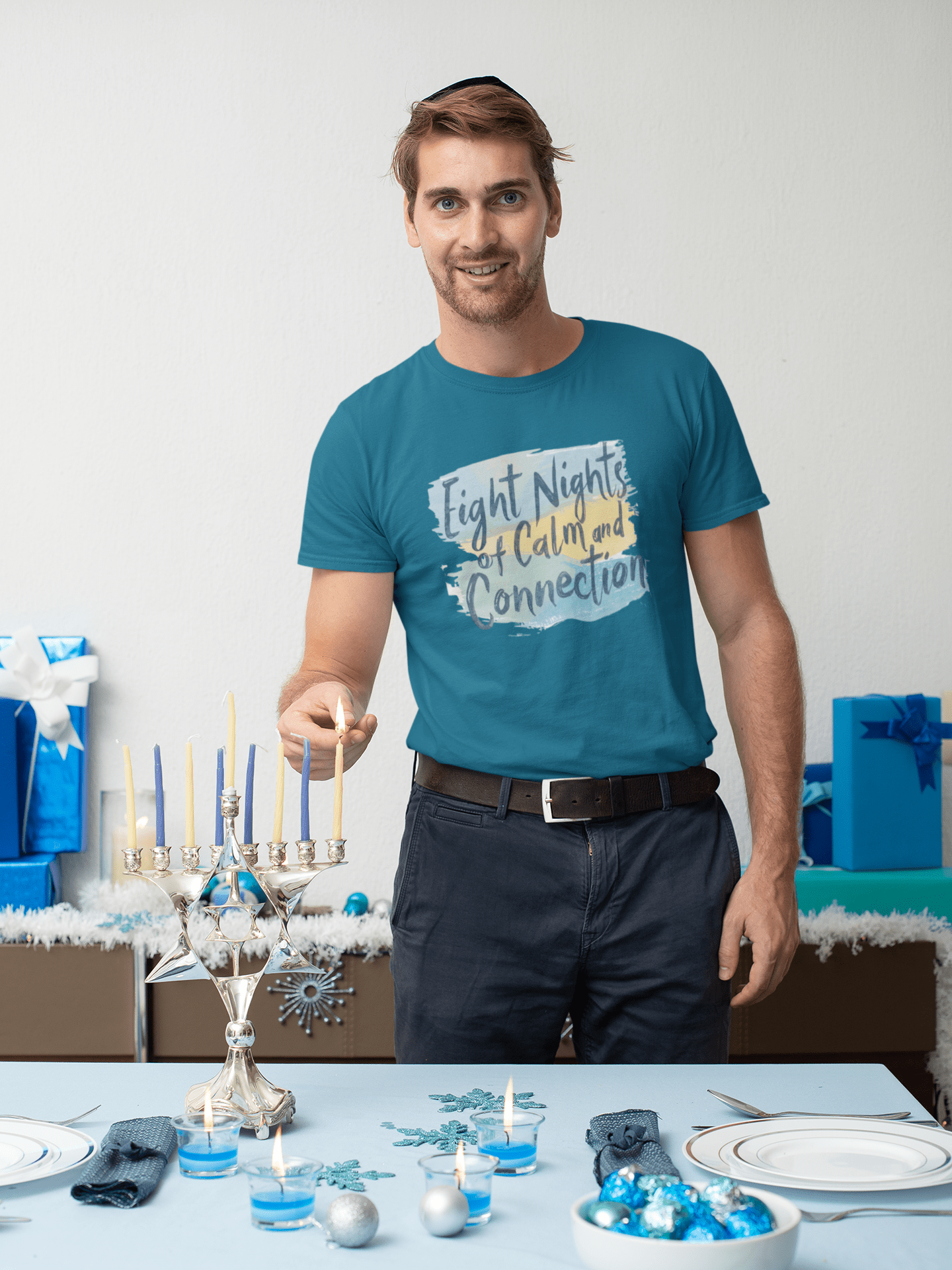 Eight Nights of Calm and Connection Hanukkah Shirt | Mindful Holiday Tee | Jewish Festival of Lights Shirt - You're My Kind of Weird