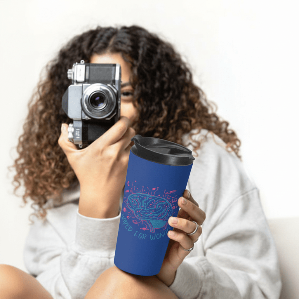 Wired for Wonder Travel Tumbler – Blue Neon Edition (15oz) - You're My Kind of Weird