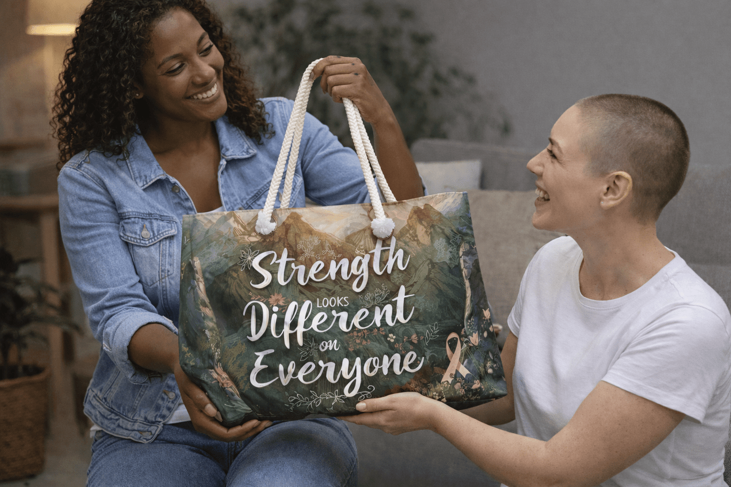 Weekender Bag — "Strength Looks Different on Everyone" Inspirational Breast Cancer Support Tote - You're My Kind of Weird