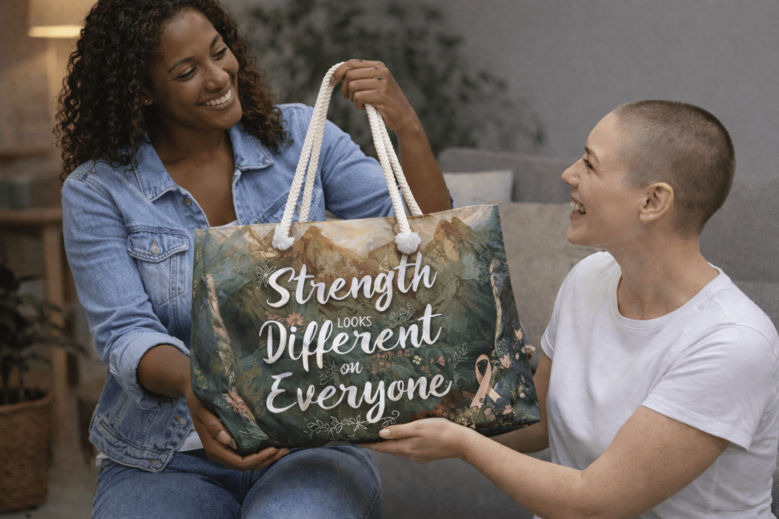 Weekender Bag — "Strength Looks Different on Everyone" Inspirational Breast Cancer Support Tote - You're My Kind of Weird