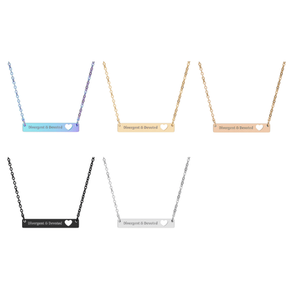 Divergent & Devoted Engraved Heart Bar Necklace - You're My Kind of Weird