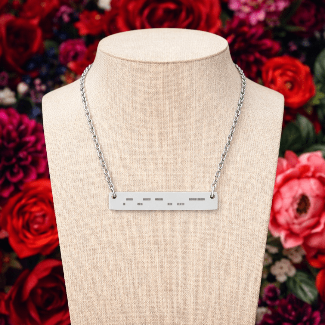 Autism Morse Code Bar Necklace | Minimalist Engraved Stainless Steel Pendant | Subtle Neurodiversity Jewelry - You're My Kind of Weird
