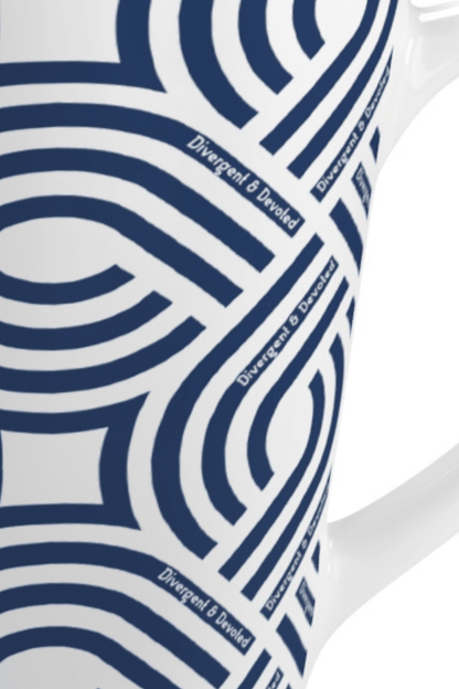 Navy Geometric Latte Mug Divergent and Devoted Modern Retro Pattern Ceramic Coffee Cup - You're My Kind of Weird