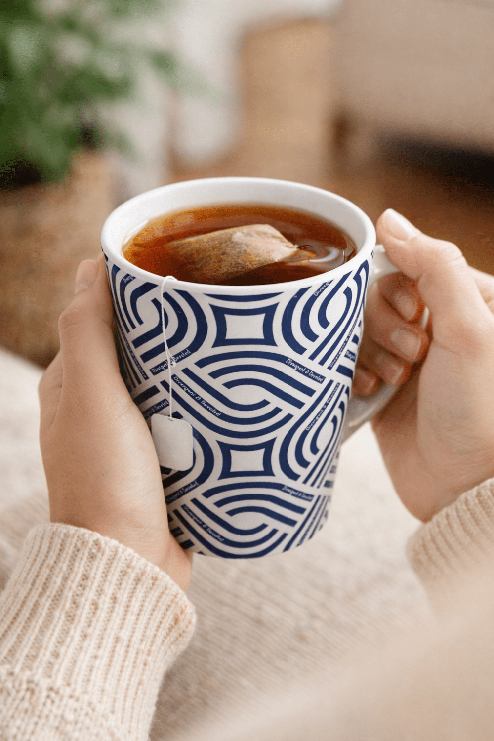 Navy Geometric Latte Mug Divergent and Devoted Modern Retro Pattern Ceramic Coffee Cup - You're My Kind of Weird