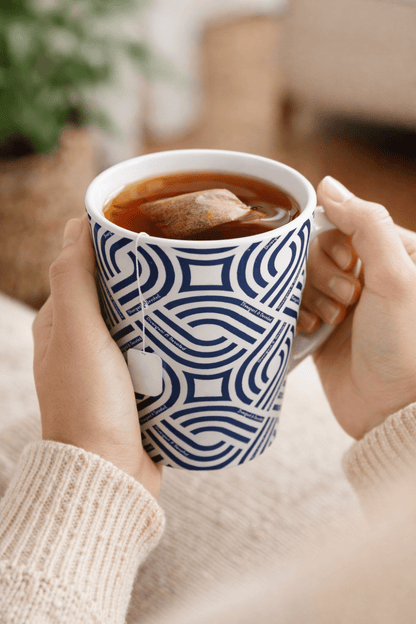 Navy Geometric Latte Mug Divergent and Devoted Modern Retro Pattern Ceramic Coffee Cup - You're My Kind of Weird