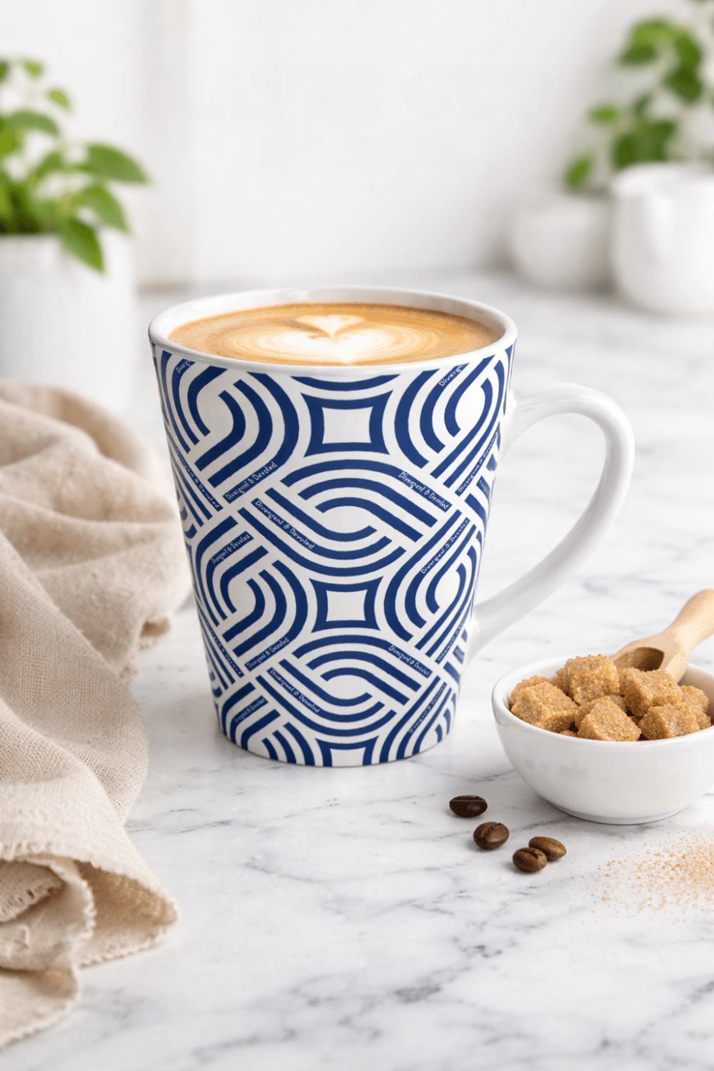 Navy Geometric Latte Mug Divergent and Devoted Modern Retro Pattern Ceramic Coffee Cup - You're My Kind of Weird