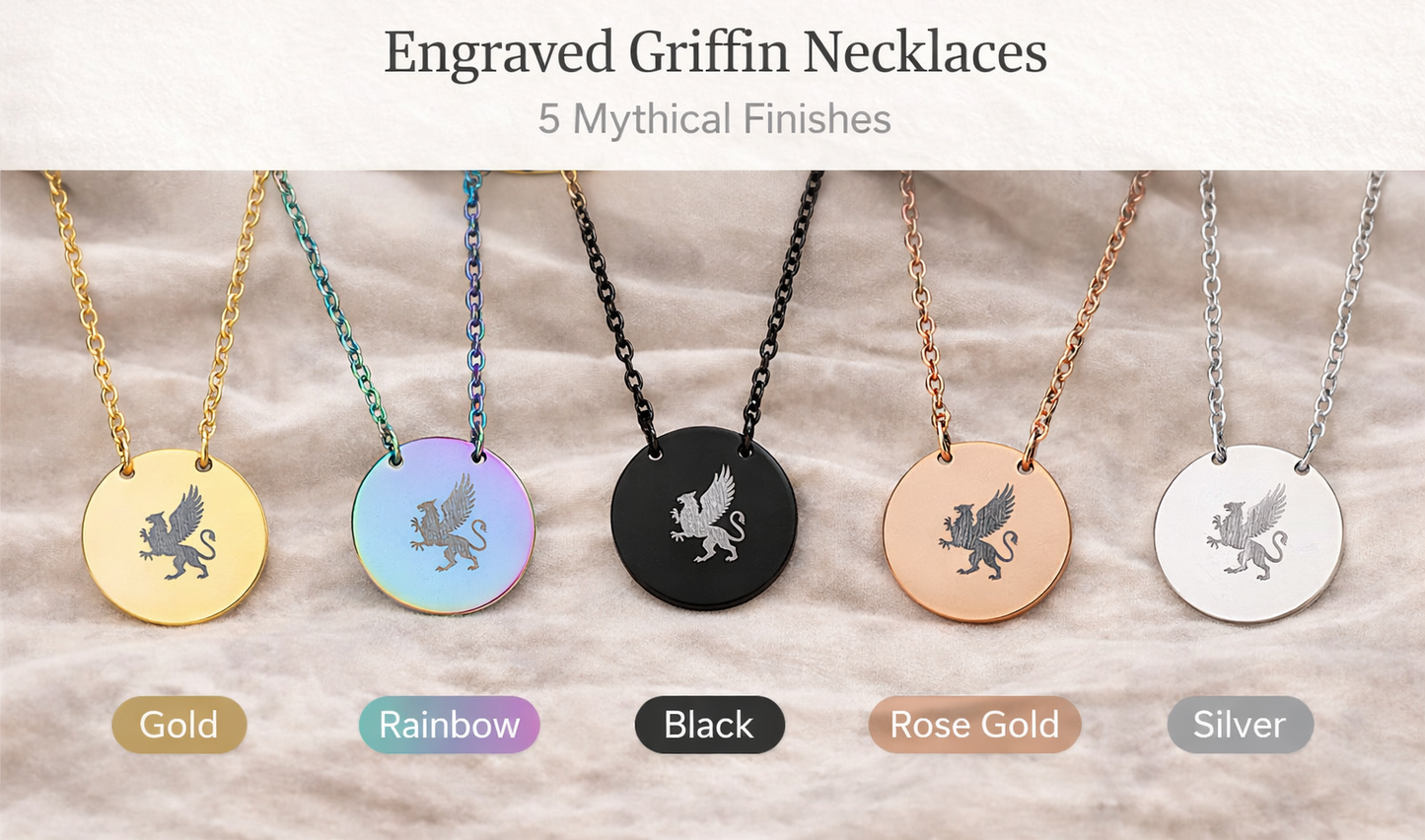 Griffin Necklace, Engraved Disc Pendant 18mm