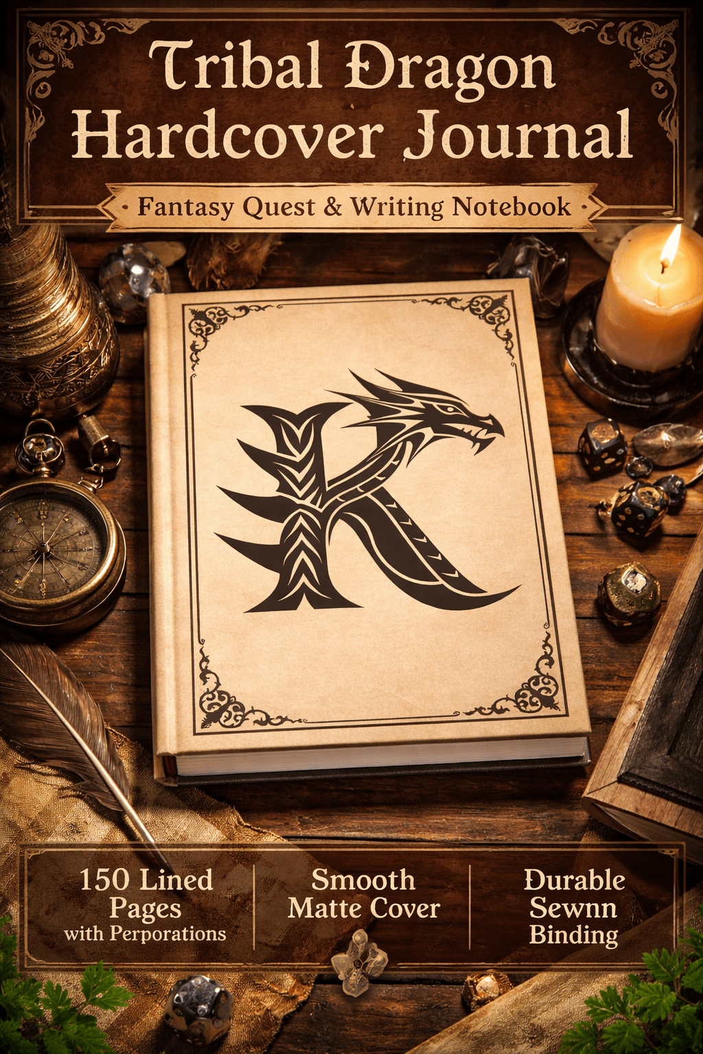 Fantasy Dragon Monogram Hardcover Journal | DnD Quest Log Lined Diary - You're My Kind of Weird