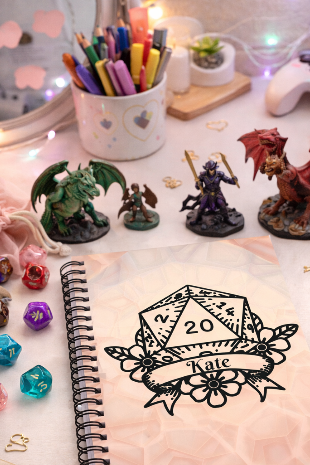 D20 Floral Crest Spiral Notebook | Personalized Ruled Journal - You're My Kind of Weird