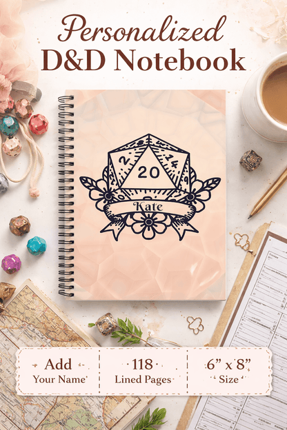 D20 Floral Crest Spiral Notebook | Personalized Ruled Journal - You're My Kind of Weird