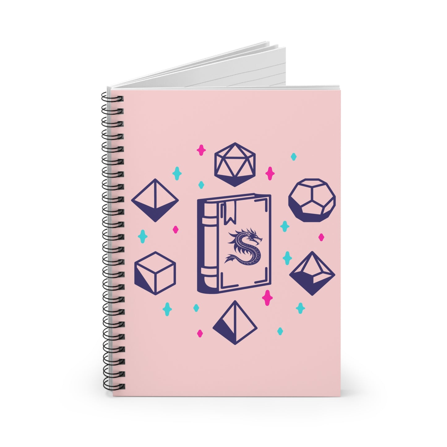 Personalized DnD Spiral Notebook | Dragon Monogram Journal | Pink Spellbook Dice Notebook | Custom Name D&D Notes - You're My Kind of Weird