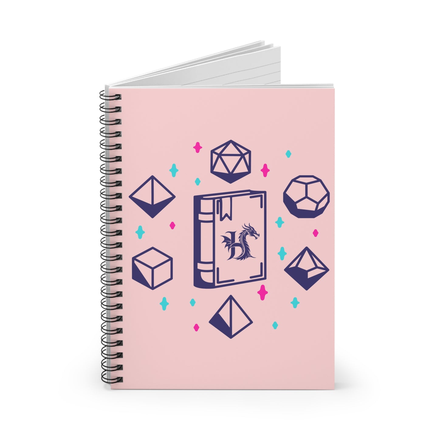 Personalized DnD Spiral Notebook | Dragon Monogram Journal | Pink Spellbook Dice Notebook | Custom Name D&D Notes - You're My Kind of Weird
