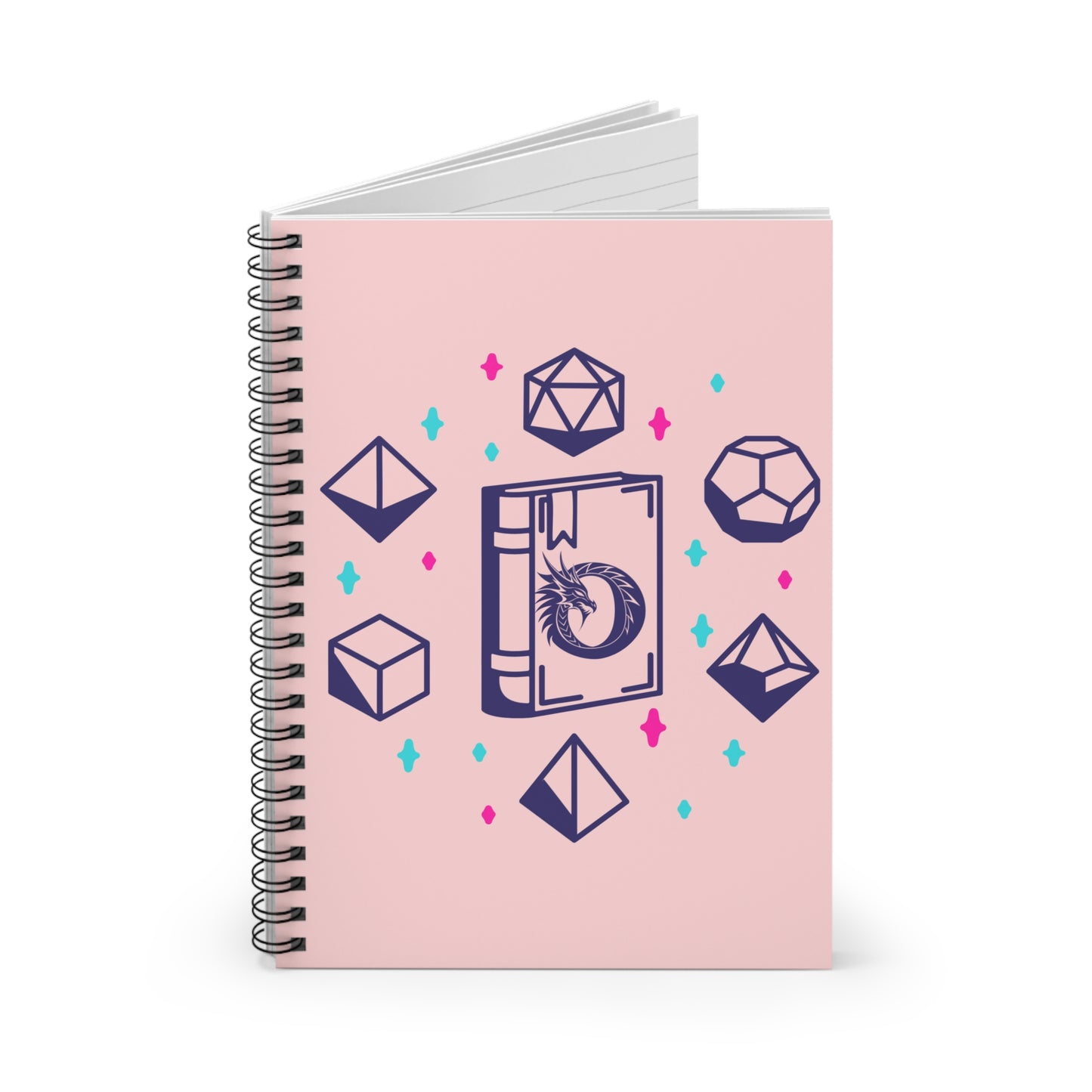 Personalized DnD Spiral Notebook | Dragon Monogram Journal | Pink Spellbook Dice Notebook | Custom Name D&D Notes - You're My Kind of Weird