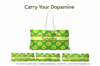 Personalized Dopamine Bag: Lime Weekender Summer Beach Bag - You're My Kind of Weird
