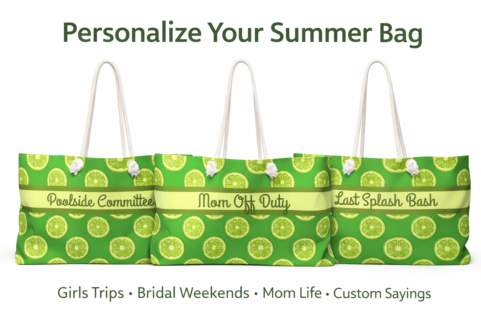 Personalized Dopamine Bag: Lime Weekender Summer Beach Bag - You're My Kind of Weird