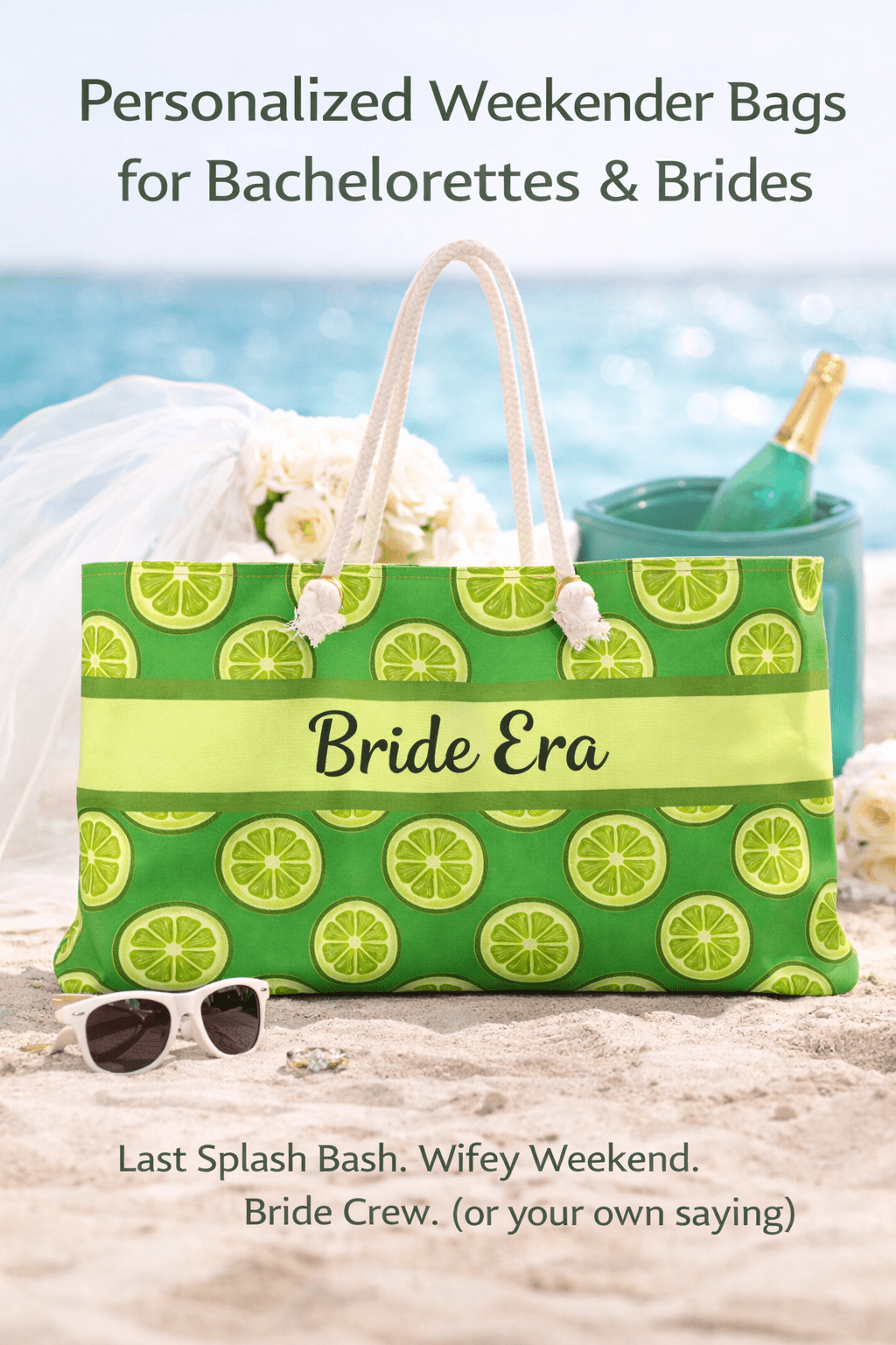 Personalized Dopamine Bag: Lime Weekender Summer Beach Bag - You're My Kind of Weird