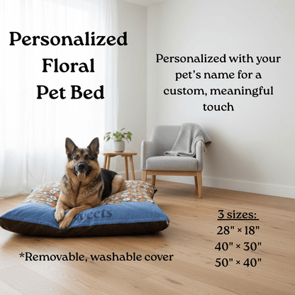 Personalized Floral Pet Bed with Name | Custom Dog Bed or Cat Bed - You're My Kind of Weird