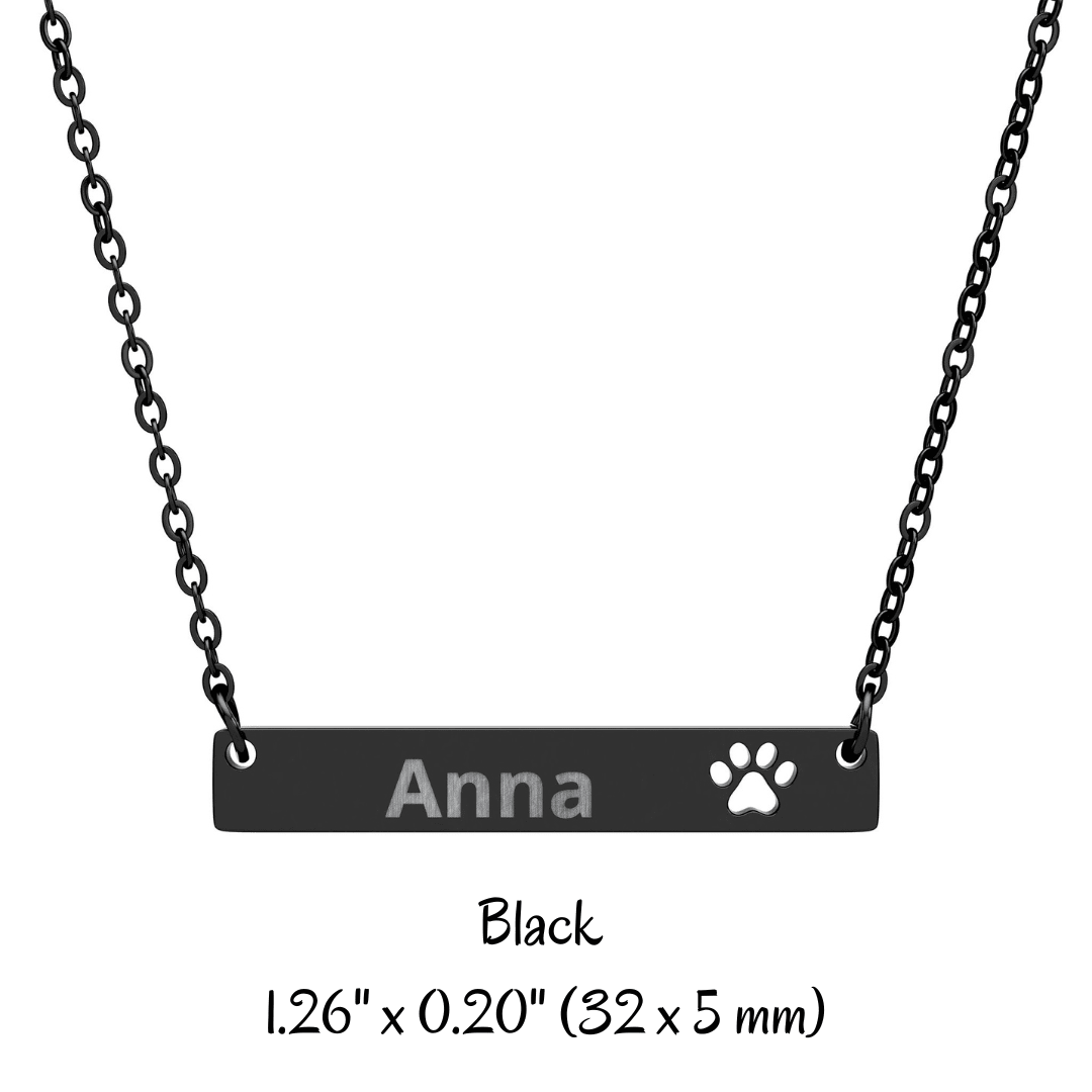 Custom Paw Bar Necklace, Engraved Name Bar Pendant - You're My Kind of Weird