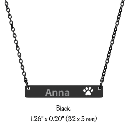 Custom Paw Bar Necklace, Engraved Name Bar Pendant - You're My Kind of Weird