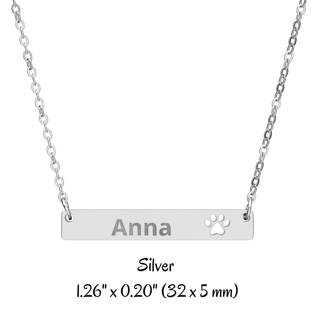 Custom Paw Bar Necklace, Engraved Name Bar Pendant - You're My Kind of Weird