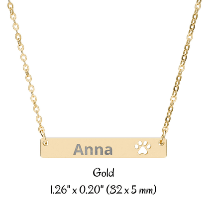 Custom Paw Bar Necklace, Engraved Name Bar Pendant - You're My Kind of Weird