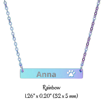 Custom Paw Bar Necklace, Engraved Name Bar Pendant - You're My Kind of Weird