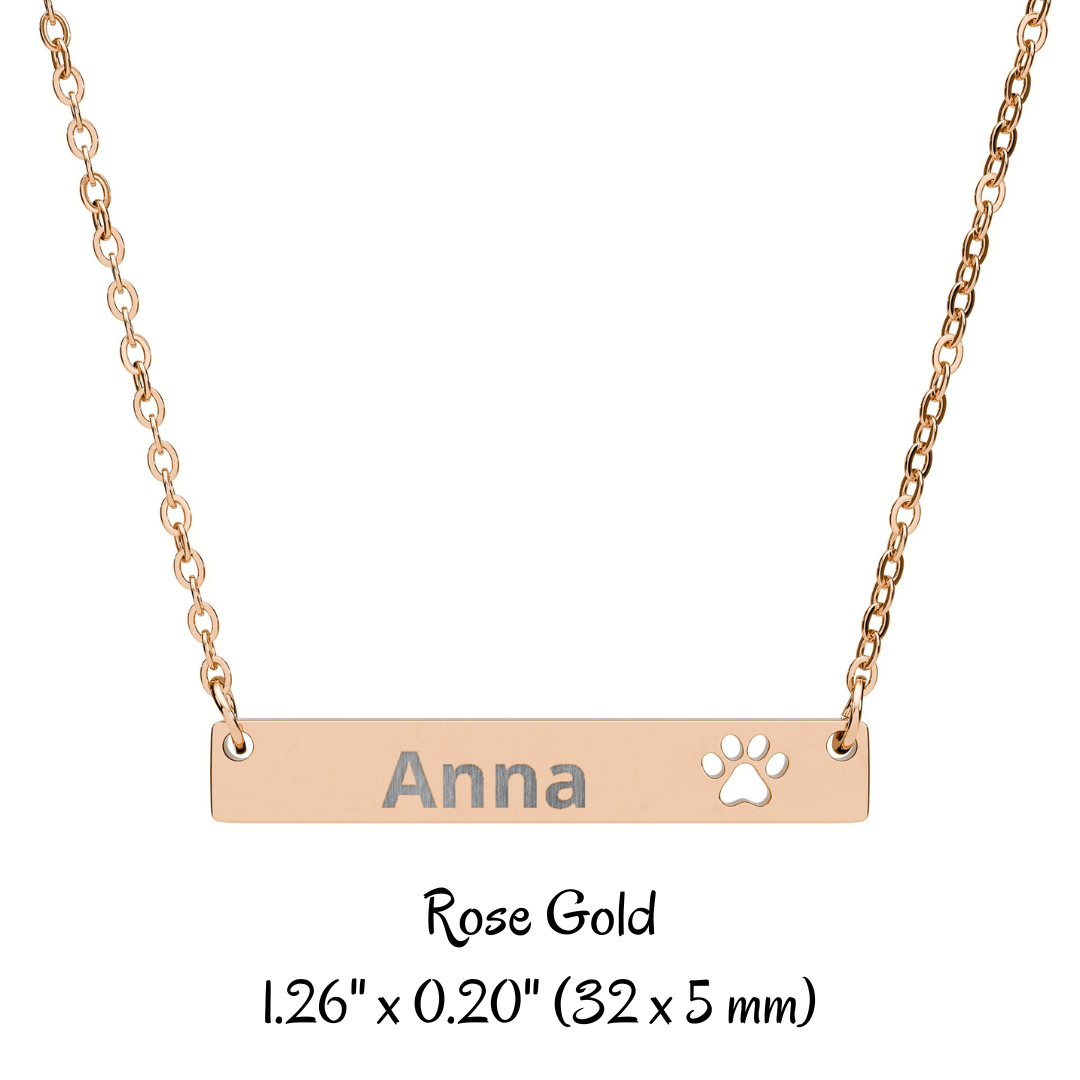 Custom Paw Bar Necklace, Engraved Name Bar Pendant - You're My Kind of Weird