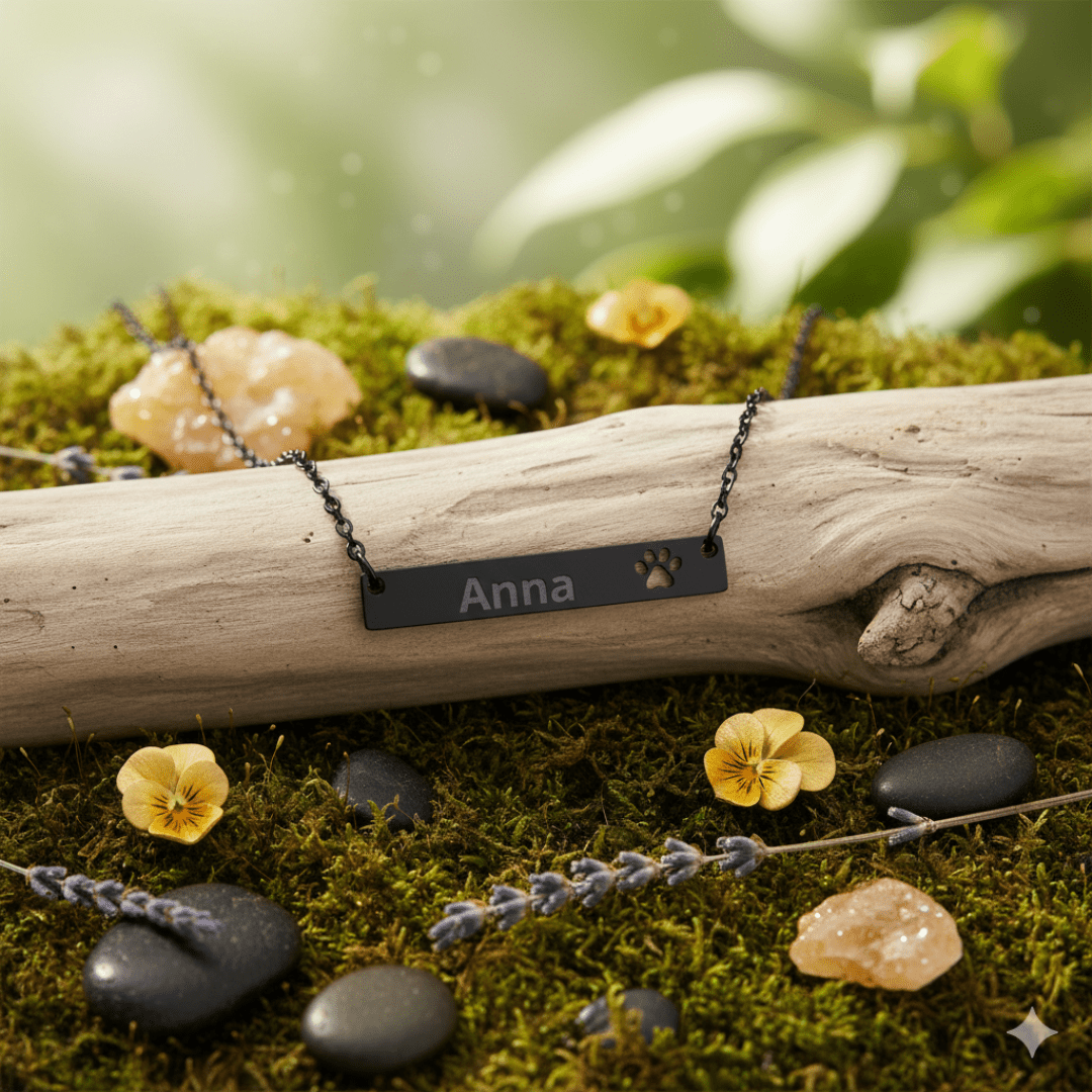 Custom Paw Bar Necklace, Engraved Name Bar Pendant - You're My Kind of Weird