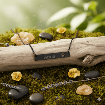 Custom Paw Bar Necklace, Engraved Name Bar Pendant - You're My Kind of Weird